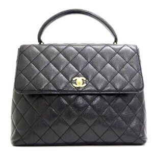Authentic CHANEL 24K CC Caviar Vintage Kelly Quilted Flap Bag Black Purse Handle